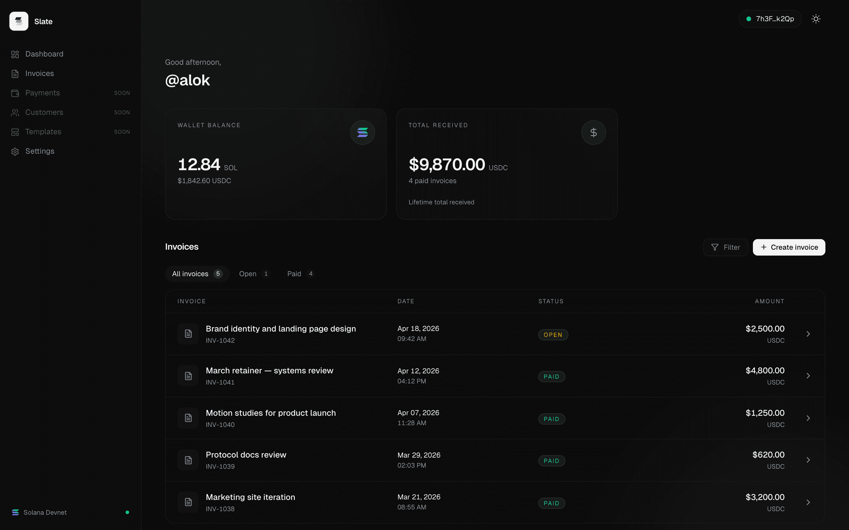 Slate dashboard